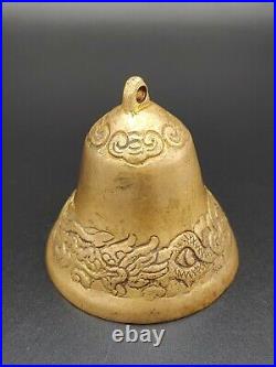 Antique Chinese Brass Feng Shui Artwork Relief Cloud Dragon Bell