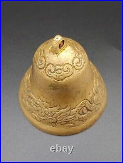 Antique Chinese Brass Feng Shui Artwork Relief Cloud Dragon Bell