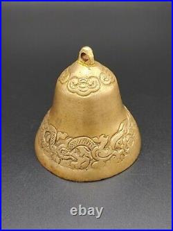 Antique Chinese Brass Feng Shui Artwork Relief Cloud Dragon Bell