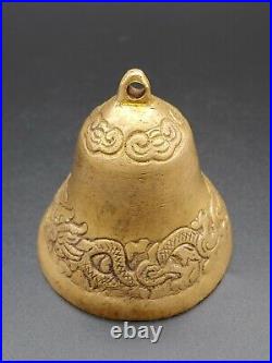 Antique Chinese Brass Feng Shui Artwork Relief Cloud Dragon Bell