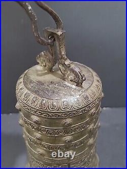 Antique Chinese Bronze Brass Bell Large 9 Tall AS-IS