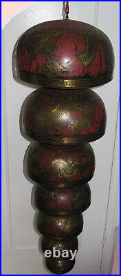 Antique Chinese Cascading Brass Dragon Bells Seven Tiers Largest 12