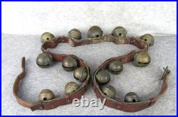 Antique Christmas 15 Graduated Brass Horse Sleigh Bells w Leather Strap