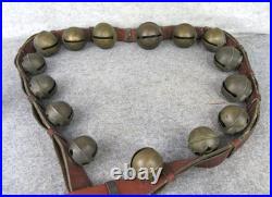 Antique Christmas 15 Graduated Brass Horse Sleigh Bells w Leather Strap