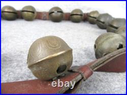 Antique Christmas 15 Graduated Brass Horse Sleigh Bells w Leather Strap