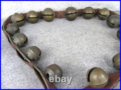 Antique Christmas 15 Graduated Brass Horse Sleigh Bells w Leather Strap