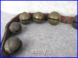 Antique Christmas 15 Graduated Brass Horse Sleigh Bells w Leather Strap