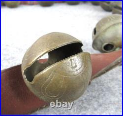 Antique Christmas 15 Graduated Brass Horse Sleigh Bells w Leather Strap