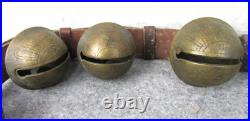 Antique Christmas 15 Graduated Brass Horse Sleigh Bells w Leather Strap