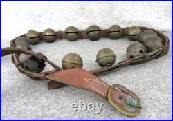 Antique Christmas 15 Graduated Brass Horse Sleigh Bells w Leather Strap