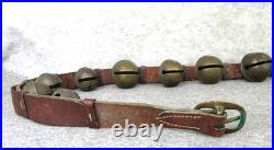 Antique Christmas 15 Graduated Brass Horse Sleigh Bells w Leather Strap