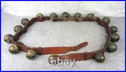 Antique Christmas 15 Graduated Brass Horse Sleigh Bells w Leather Strap