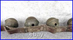 Antique Christmas 15 Graduated Brass Horse Sleigh Bells w Leather Strap