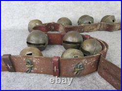 Antique Christmas 15 Graduated Brass Horse Sleigh Bells w Leather Strap
