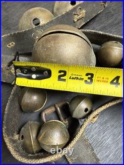 Antique Christmas Horse Graduated Sleigh Bells Double Leather strap Brass 86