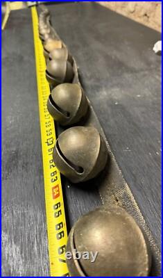 Antique Christmas Horse Graduated Sleigh Bells Double Leather strap Brass 86