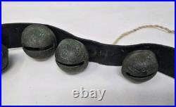 Antique Christmas Horse Sleigh Bells 20 Leather Strap Vintage Brass Graduated