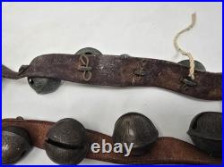 Antique Christmas Horse Sleigh Bells 20 Leather Strap Vintage Brass Graduated