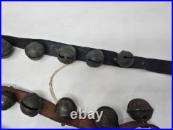 Antique Christmas Horse Sleigh Bells 20 Leather Strap Vintage Brass Graduated