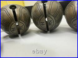 Antique Christmas? Horse Sleigh Bells Double Leather strap Brass 29 Bells