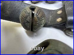 Antique Christmas? Horse Sleigh Bells Double Leather strap Brass 29 Bells