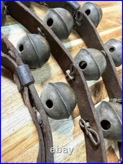 Antique Civil War Era Brass Horse Sleigh Bells 90 Leather Harness 19th Century