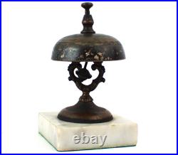 Antique Civil War Era Hotel Desk or Concierge Bronze & Brass Bell withMarble Base