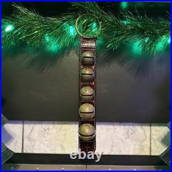 Antique Collectible Brass Sleigh bells Christmas Mahogany Leather Door Strap