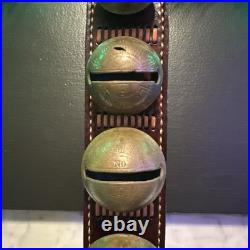 Antique Collectible Brass Sleigh bells Christmas Mahogany Leather Door Strap