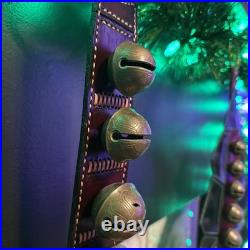 Antique Collectible Brass Sleigh bells Christmas Mahogany Leather Door Strap