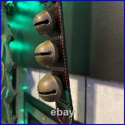 Antique Collectible Brass Sleigh bells Christmas Mahogany Leather Door Strap