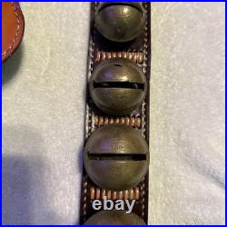 Antique Collectible Brass Sleigh bells Christmas Mahogany Leather Door Strap