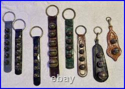 Antique Collectible Brass Sleigh bells Christmas Mahogany Leather Door Strap