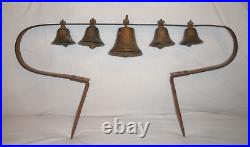 Antique Conestoga Brass Bells, Horse Hame Wagon Carriage, Large Sleigh Bell Rack