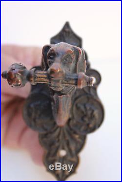 Antique Corbin's Door Bell, Pull Lever New Britain Bronze/Brass DOG HEAD LEVER