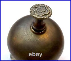 Antique Counter Desk Reception Ringing Bell in Brass withFlower Top, 1900 (CM1970)