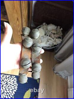 Antique Country Horse Sleigh Bells Brass Leather Straps Large Lot