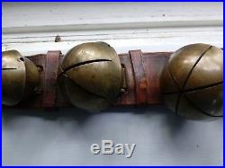 Antique Cow Bell Collar Graduated Brass Bells Leather Strap