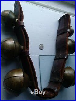 Antique Cow Bell Collar Graduated Brass Bells Leather Strap