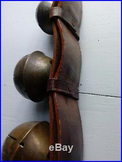 Antique Cow Bell Collar Graduated Brass Bells Leather Strap