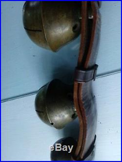 Antique Cow Bell Collar Graduated Brass Bells Leather Strap