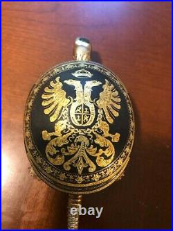 Antique Damascene BOJ EIBAR Spanish TURTLE with bell. Engraved with crest