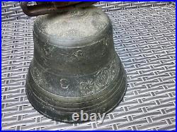 Antique Dated 1840 Large 6 and 3/4 Diameter 6 Pound Brass Cow Bell with Leather