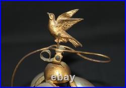 Antique Decorative Desk Bell in Gilt Brass and Mother of Pearl. Onyx Base. C. 190