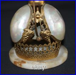 Antique Decorative Desk Bell in Gilt Brass and Mother of Pearl. Onyx Base. C. 190
