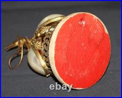 Antique Decorative Desk Bell in Gilt Brass and Mother of Pearl. Onyx Base. C. 190