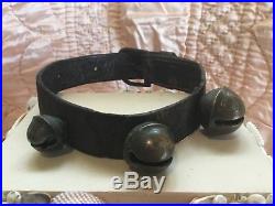Antique Dog Collar Leather Brass Bells