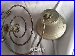 Antique Door Bell Cast Iron Brass Pull Chain Spring Country Store Vtg 237-17J