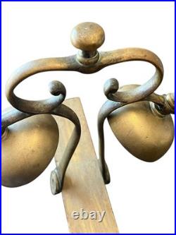 Antique Double Brass Bell Horse Chimes Saddle Hames Carriage Bells Mounted