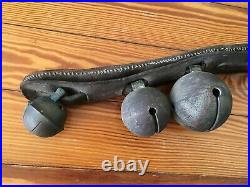 Antique Early Brass Sleigh Bells Leather Horse Rump Strap Carriage Crotal Decor